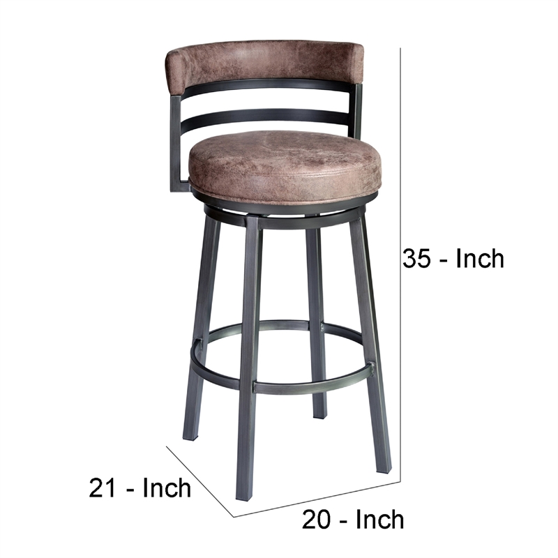 26 Inch Vegan Faux Leather Curved Counter Stool- Brown- Gray