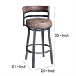 26 Inch Vegan Faux Leather Curved Counter Stool- Brown- Gray