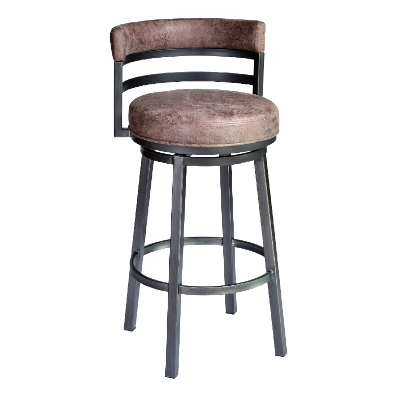 26 Inch Vegan Faux Leather Curved Counter Stool- Brown- Gray
