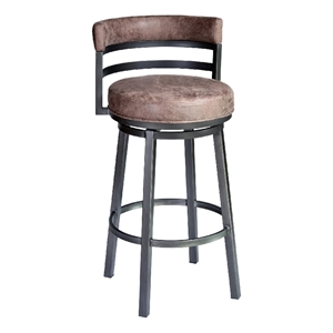 26 Inch Vegan Faux Leather Curved Counter Stool- Brown- Gray