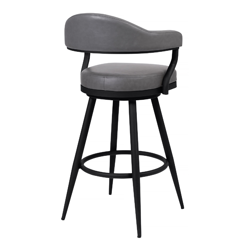 30 Inch Vintage Faux Leather Bar Stool- Metal Peg Legs- Gray