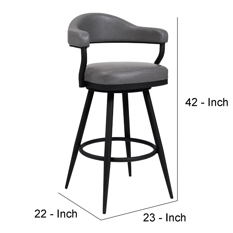 30 Inch Vintage Faux Leather Bar Stool- Metal Peg Legs- Gray