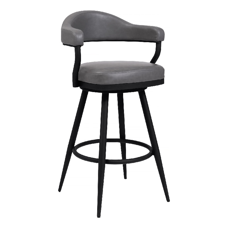30 Inch Vintage Faux Leather Bar Stool- Metal Peg Legs- Gray