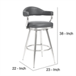 26 Inch Vegan Faux Leather Metal Counter Stool- Gray- Silver