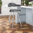 26 Inch Vegan Faux Leather Metal Counter Stool- Gray- Silver
