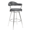 26 Inch Vegan Faux Leather Metal Counter Stool- Gray- Silver