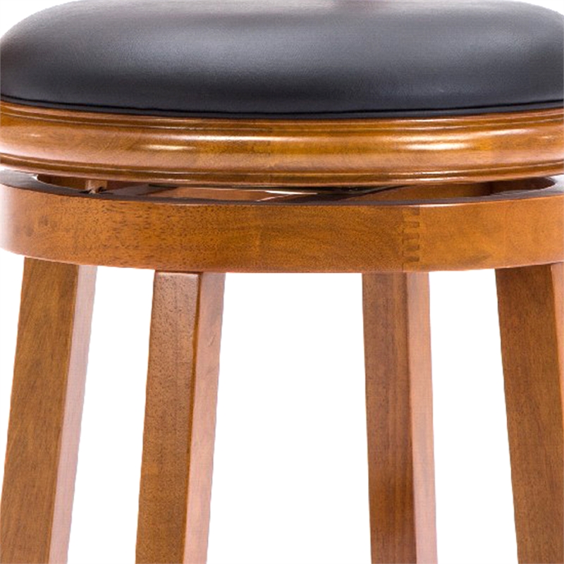 Sabi 24 inch Swivel Counter Stool- Solid Wood- Faux Leather- Brown- Black