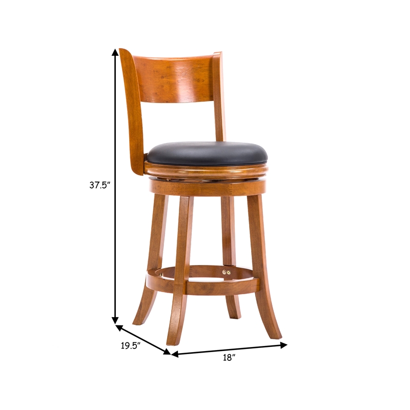 Sabi 24 inch Swivel Counter Stool- Solid Wood- Faux Leather- Brown- Black