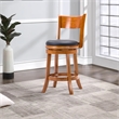 Sabi 24 inch Swivel Counter Stool- Solid Wood- Faux Leather- Brown- Black