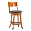 Sabi 24 inch Swivel Counter Stool- Solid Wood- Faux Leather- Brown- Black