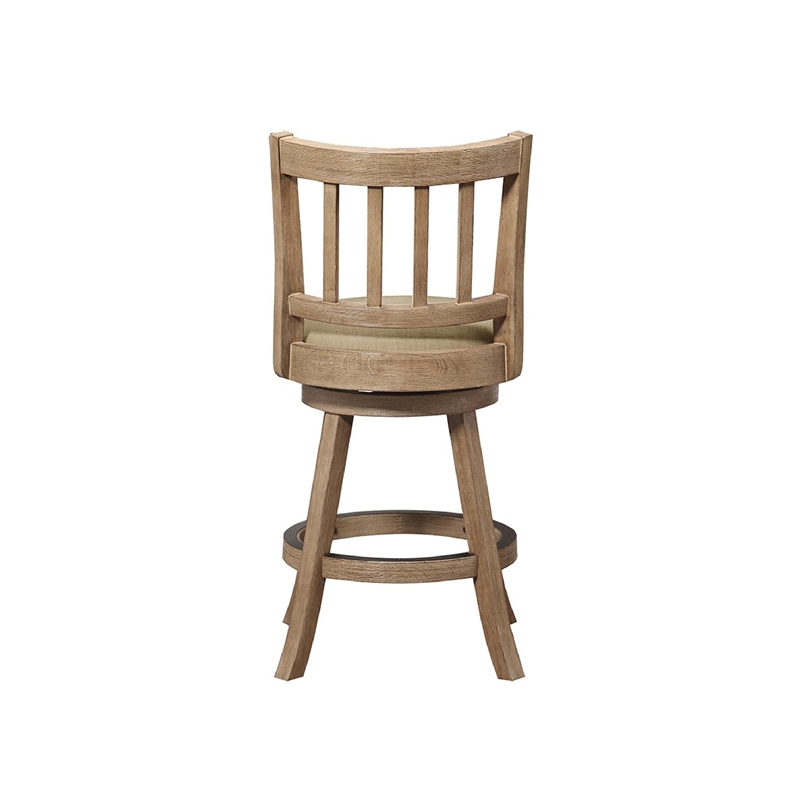 Adam 24 Inch Solid Wood Swivel Counter Stool- Slatted Back- Oat Brown
