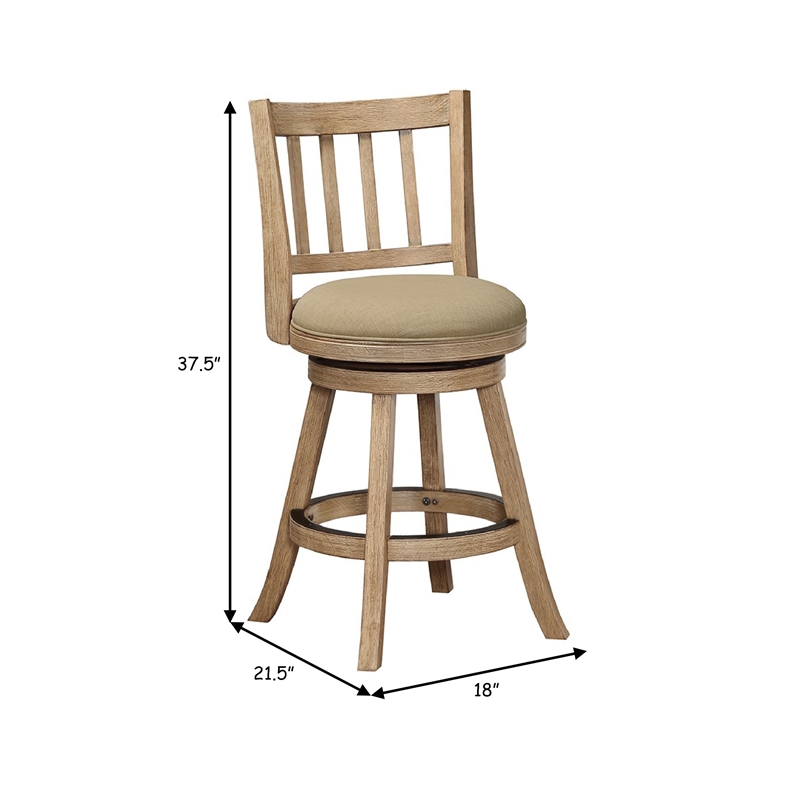 Adam 24 Inch Solid Wood Swivel Counter Stool- Slatted Back- Oat Brown