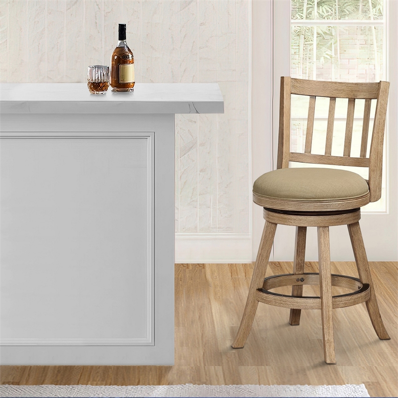 Adam 24 Inch Solid Wood Swivel Counter Stool- Slatted Back- Oat Brown