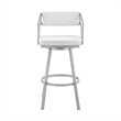 Lyla 26 Inch Counter Height Stool- Swivel- Faux Leather- White- Silver