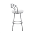Lyla 26 Inch Counter Height Stool- Swivel- Faux Leather- White- Silver