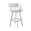 Lyla 26 Inch Counter Height Stool- Swivel- Faux Leather- White- Silver