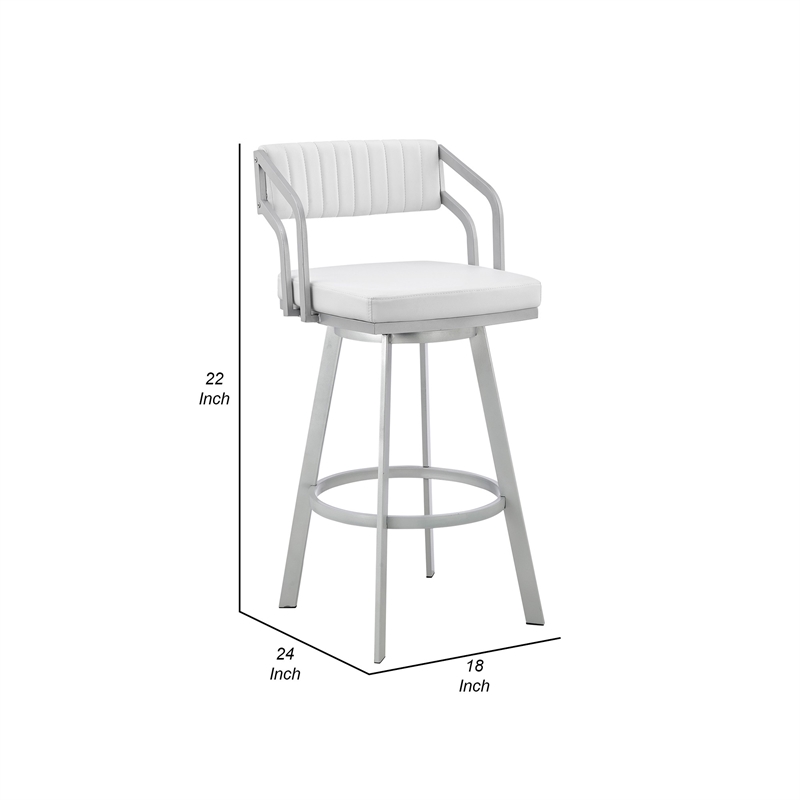 Lyla 26 Inch Counter Height Stool- Swivel- Faux Leather- White- Silver