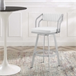 Lyla 26 Inch Counter Height Stool- Swivel- Faux Leather- White- Silver