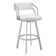 Lyla 26 Inch Counter Height Stool- Swivel- Faux Leather- White- Silver