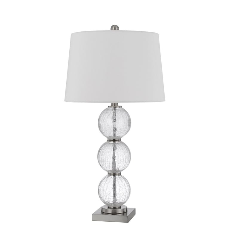 29 Inch Accent Table Lamp Set of 2- Stacked Crackle Glass balls- Silver