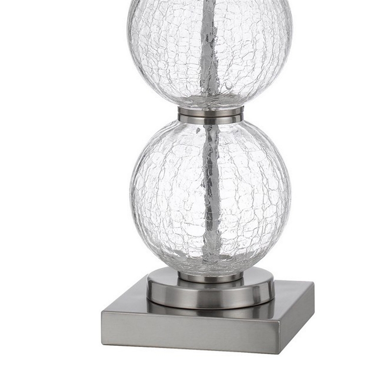 29 Inch Accent Table Lamp Set of 2- Stacked Crackle Glass balls- Silver