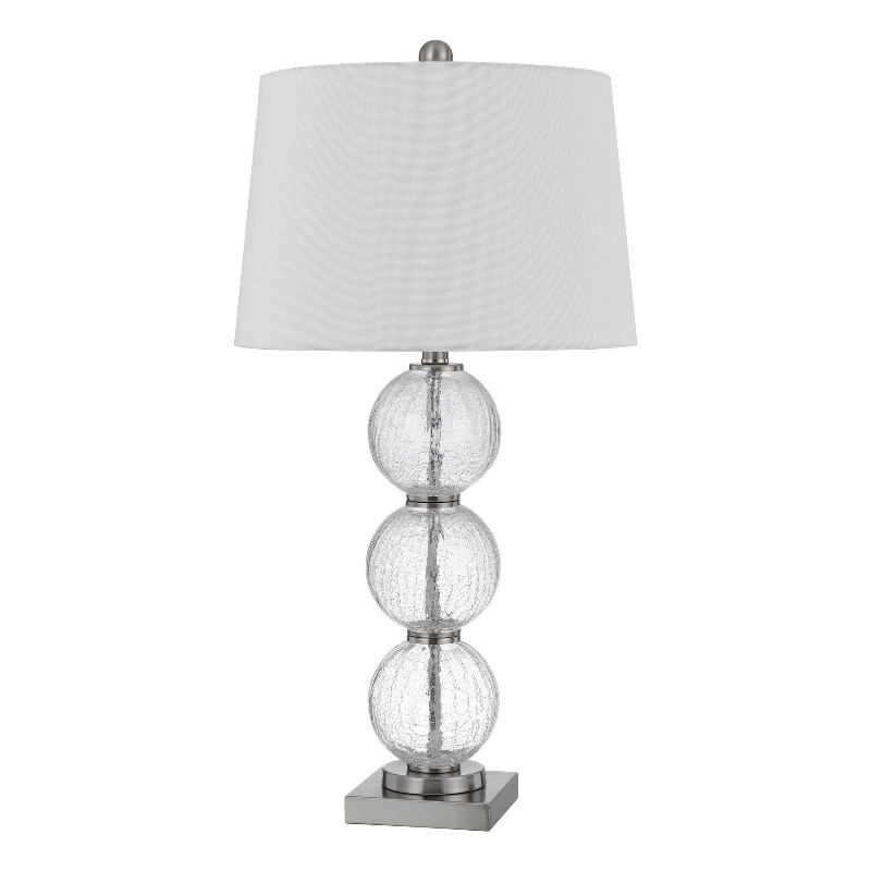 29 Inch Accent Table Lamp Set of 2- Stacked Crackle Glass balls- Silver