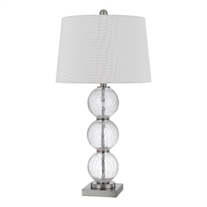 29 Inch Accent Table Lamp Set of 2- Stacked Crackle Glass balls- Silver
