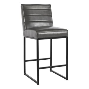 Vinn 26 Inch Modern Counter Stool- Channel Tufted- Vegan Faux Leather- Gray