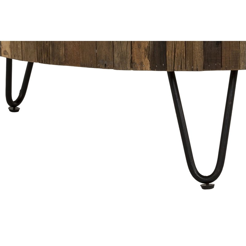Zoro 42 Inch Coffee Table- Reclaimed Wood- Hairpin Legs- Brown and Black