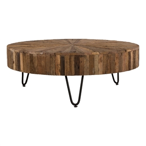 Zoro 42 Inch Coffee Table- Reclaimed Wood- Hairpin Legs- Brown and Black