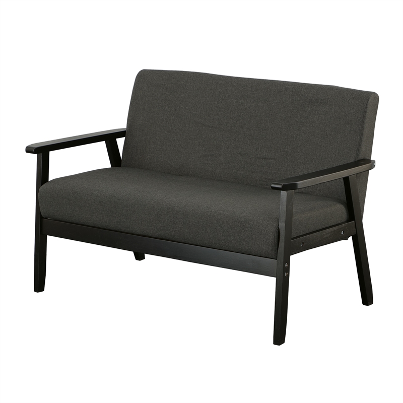 Gala 45 Inch Modern Loveseat Bench- Dark Gray Fabric- Jet Black Wood Frame