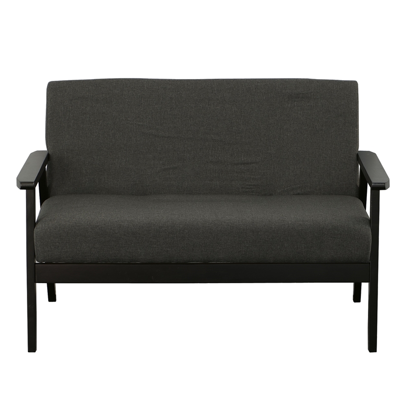 Gala 45 Inch Modern Loveseat Bench- Dark Gray Fabric- Jet Black Wood Frame