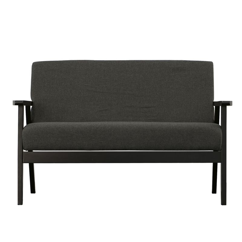 Gala 45 Inch Modern Loveseat Bench- Dark Gray Fabric- Jet Black Wood Frame