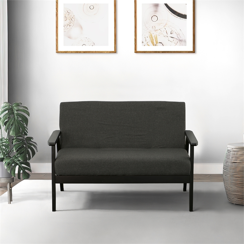 Gala 45 Inch Modern Loveseat Bench- Dark Gray Fabric- Jet Black Wood Frame