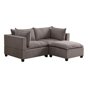 Amato 84 Inch Modern Sectional Arm Loveseat and Ottoman Set- Gray Fabric