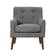Kina 28 Inch Accent Chair- Gray Fabric- Button Tufted- Angled Wood Legs
