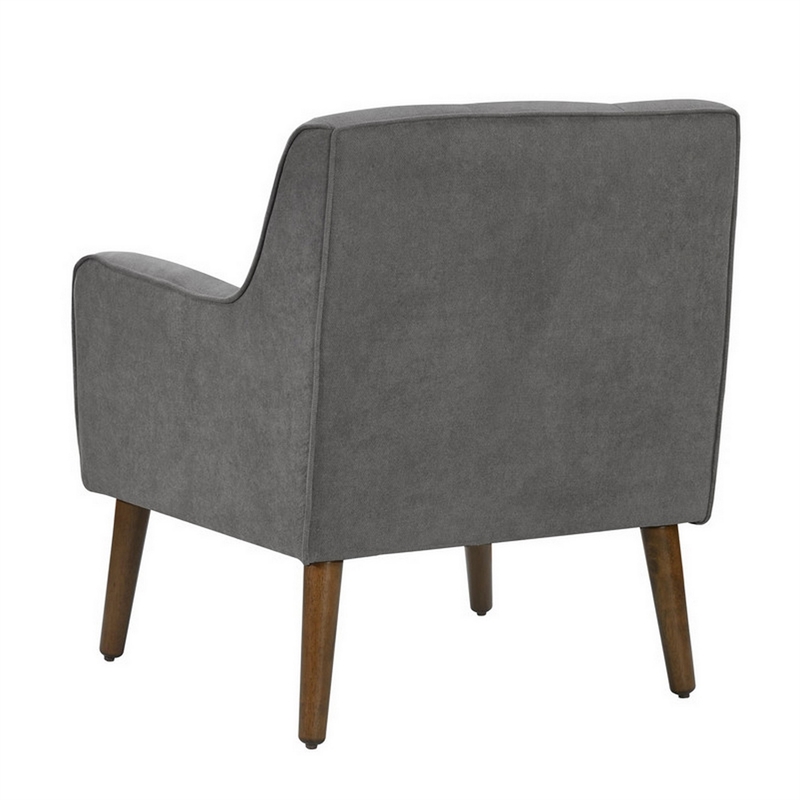 Kina 28 Inch Accent Chair- Gray Fabric- Button Tufted- Angled Wood Legs
