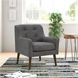 Kina 28 Inch Accent Chair- Gray Fabric- Button Tufted- Angled Wood Legs