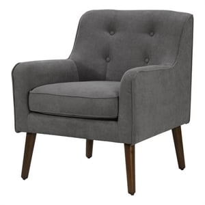 Kina 28 Inch Accent Chair- Gray Fabric- Button Tufted- Angled Wood Legs