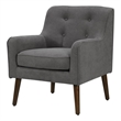 Kina 28 Inch Accent Chair- Gray Fabric- Button Tufted- Angled Wood Legs