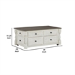 46 Inch Rectangular Lift Top Coffee Table- Faux Drawer Front- White- Brown