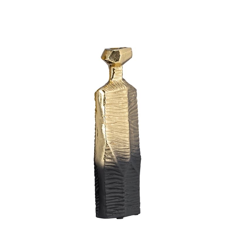 Kaya 9 Inch Classic Accent Metal Vase- Square Body- Narrow Top- Gold- Black