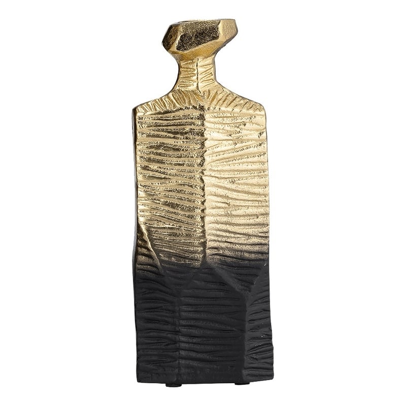 Kaya 9 Inch Classic Accent Metal Vase- Square Body- Narrow Top- Gold- Black