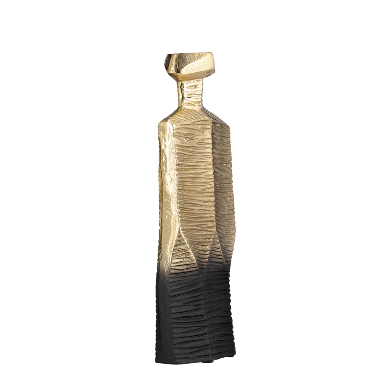 Kaya 16 Inch Classic Accent Metal Vase- Square Body- Narrow Top- Gold Black