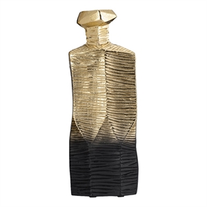 Kaya 16 Inch Classic Accent Metal Vase- Square Body- Narrow Top- Gold Black