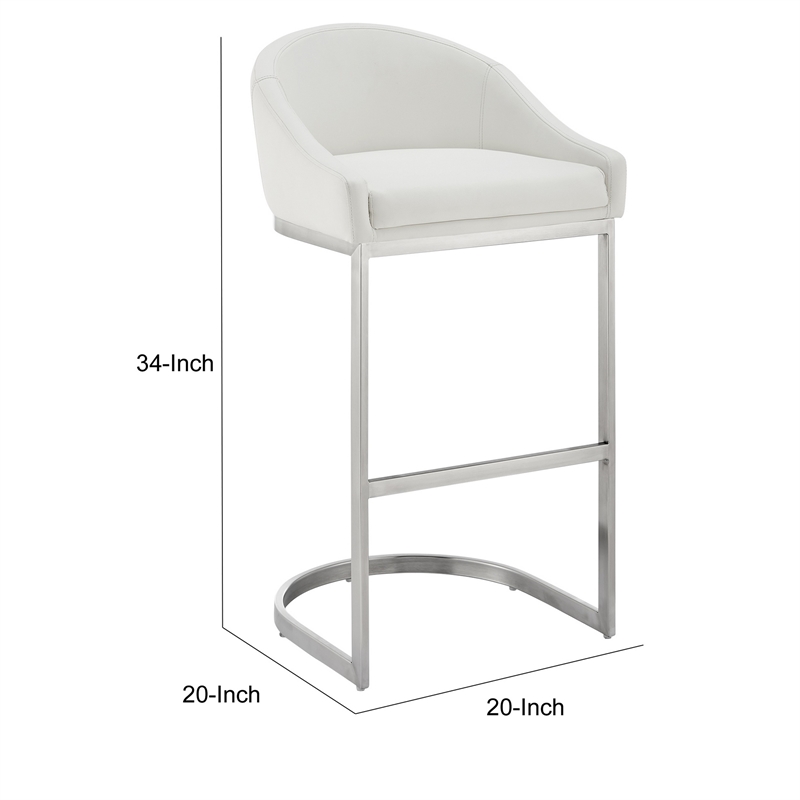 Lina 24 Inch Counter Stool Chair- Metal Cantilever Base- White Faux Leather