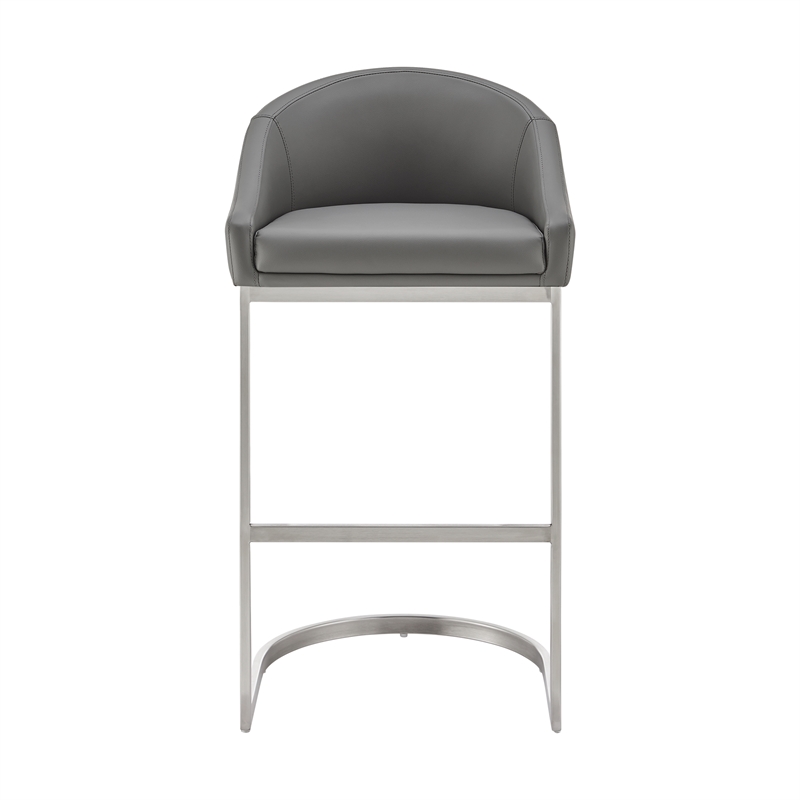 Lina 28 Inch Bar Stool Chair- Metal Cantilever Base- Gray Faux Leather