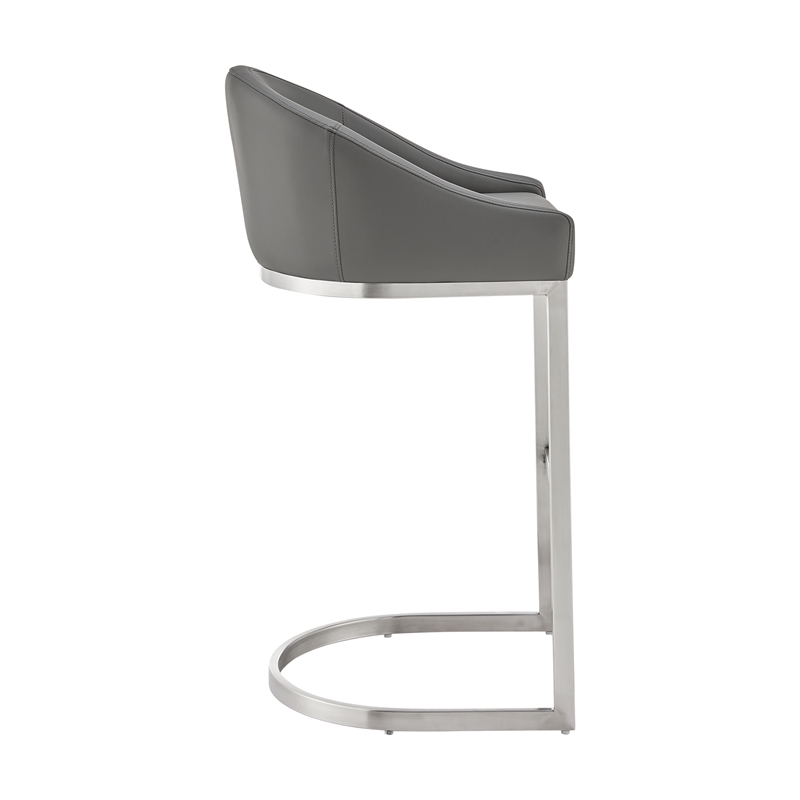 Lina 28 Inch Bar Stool Chair- Metal Cantilever Base- Gray Faux Leather