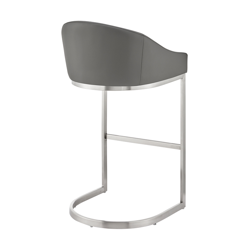 Lina 28 Inch Bar Stool Chair- Metal Cantilever Base- Gray Faux Leather
