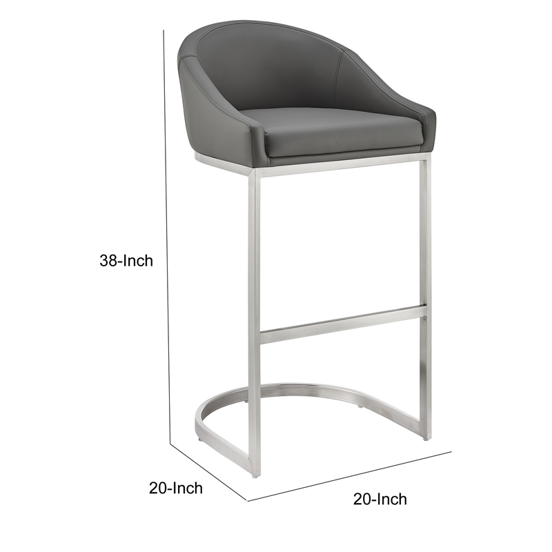 Lina 28 Inch Bar Stool Chair- Metal Cantilever Base- Gray Faux Leather